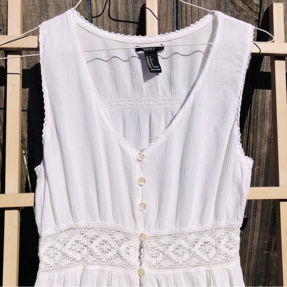 FOREVER 21 white long dress beach coverup S lace - Picture 2 of 8